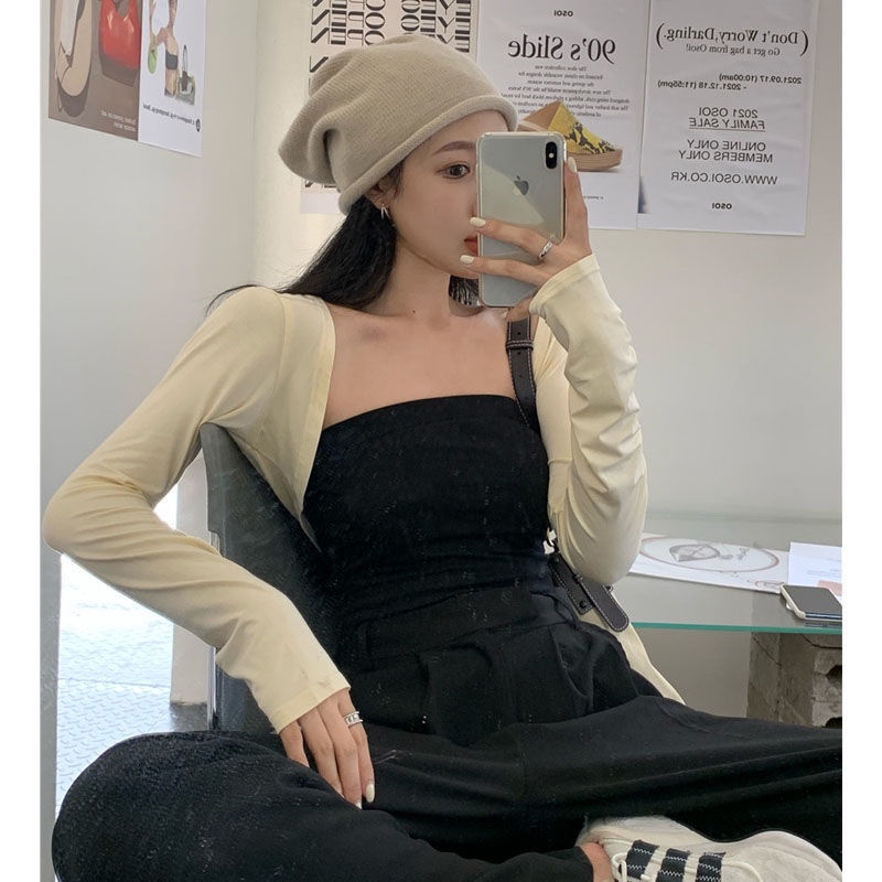 COZOK Set Áo Cardigan Tay Dài + Áo Hai Dây Dáng Ngắn Thời Trang Quyến Rũ Cho Nữ