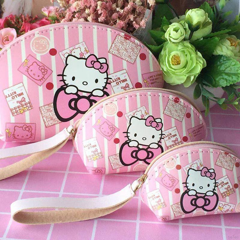 Set 3 túi đựng đồ trang điểm đa năng tiện dụng hình mèo kitty xinh xắn