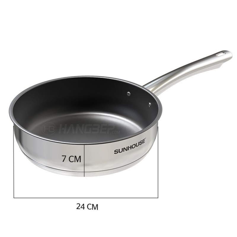 Chảo Inox 5 đáy chống dính Sunhouse 20cm / 24cm / 26cm IN20M2 - IN24M2- IN26M2 -  sử dụng bếp từ - HAPOS