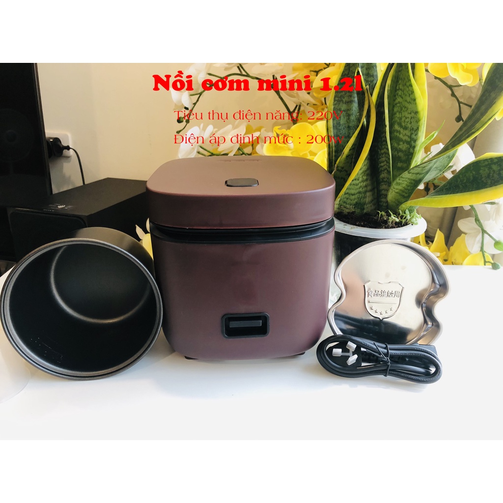 Nồi Cơm Điện Mini Đa Năng Nâu 1.2l ( Nòng nồi 0.8l ) Cho 1 Đến 2 Người, Chống Dính, Nấu Nhanh, Ngon Cơm