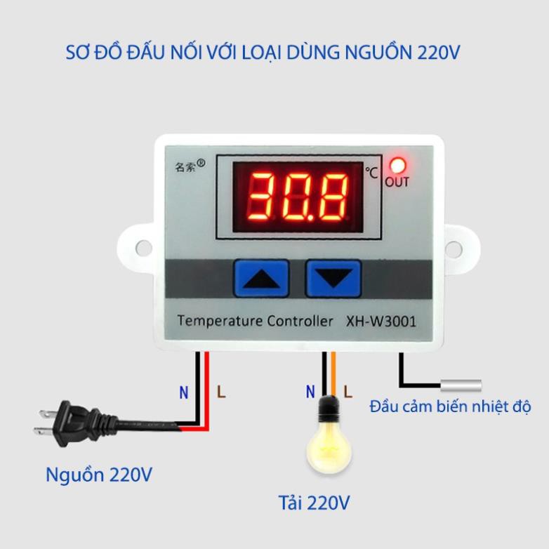 Bộ Điều Khiển Nhiệt Độ Tự Động XH-W3001 10A 220V, Máy Ấp Trứng 220V