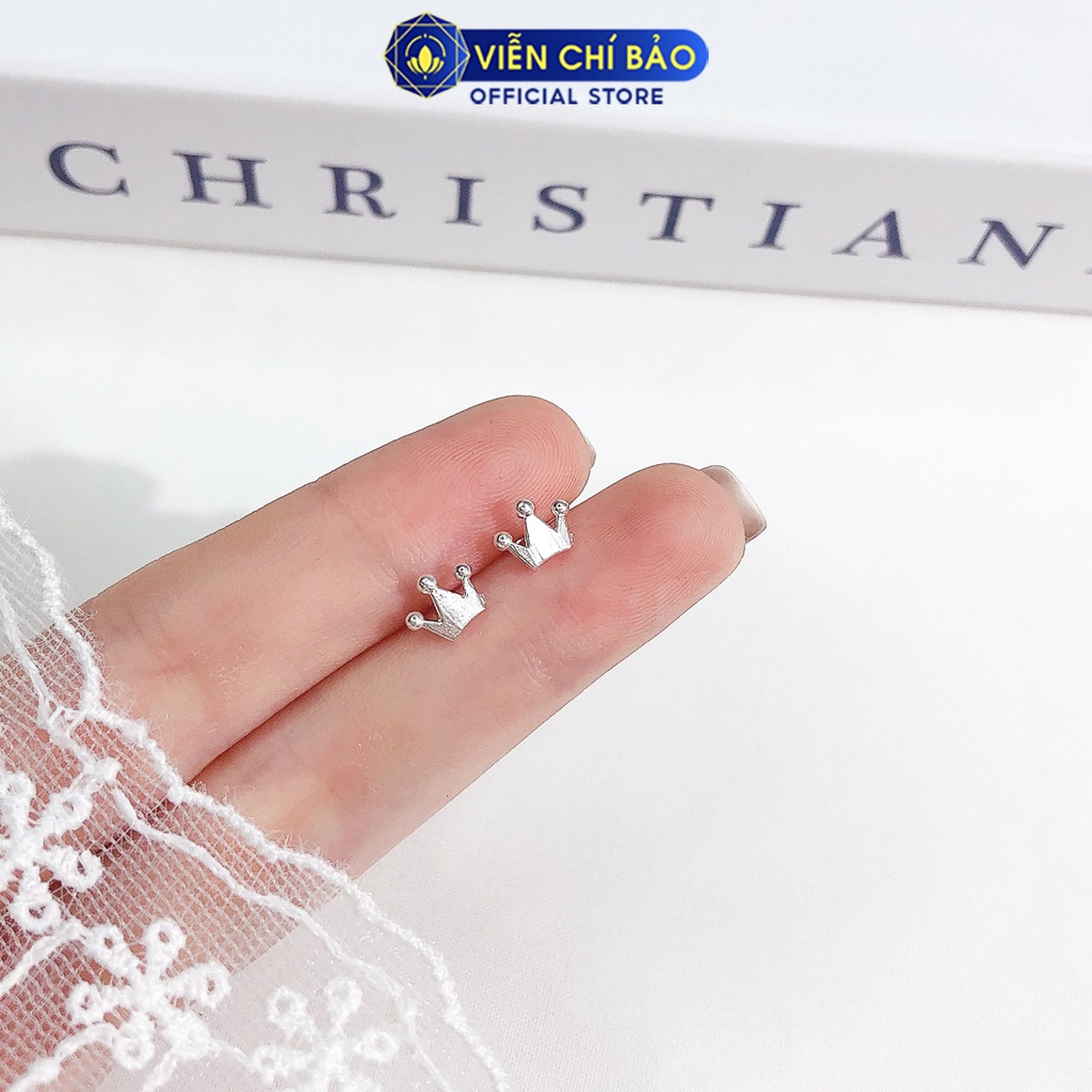 Bông tai vương miện chất liệu bạc 925 thời trang phụ kiện trang sức nữ thương hiệu Viễn Chí Bảo E075