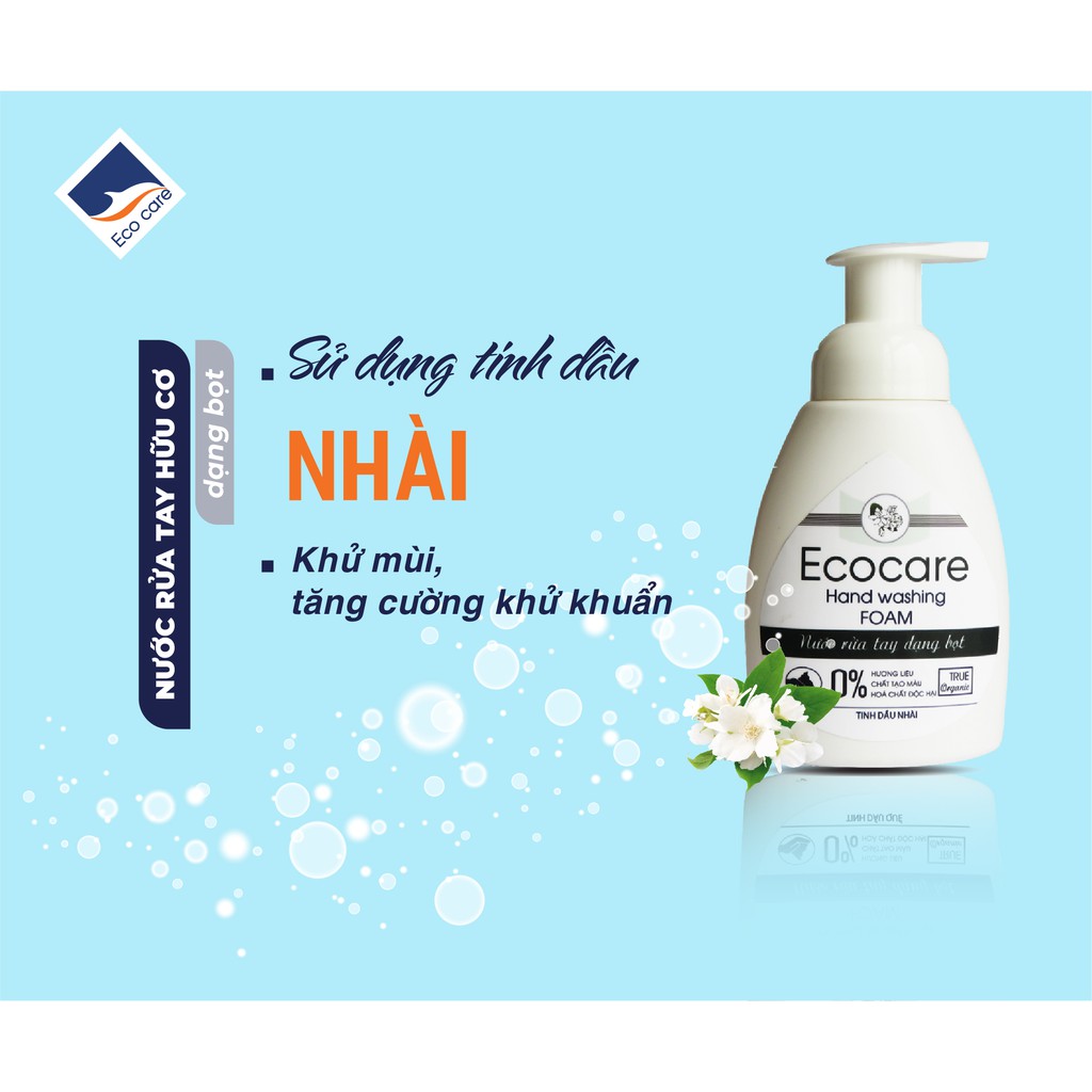 Nước rửa tay Ecocare bồ hòn hữu cơ dạng bọt cam, quế, nhài 250ml