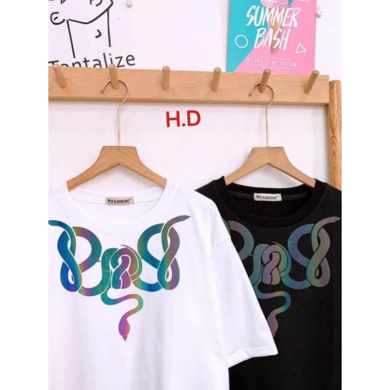 áo thun hè tay lỡ rắn trơn phản quang vòng cổ chất cotton mềm mát form rộng unisex freesize nam nữ mặc đôi nhóm cổ tròn