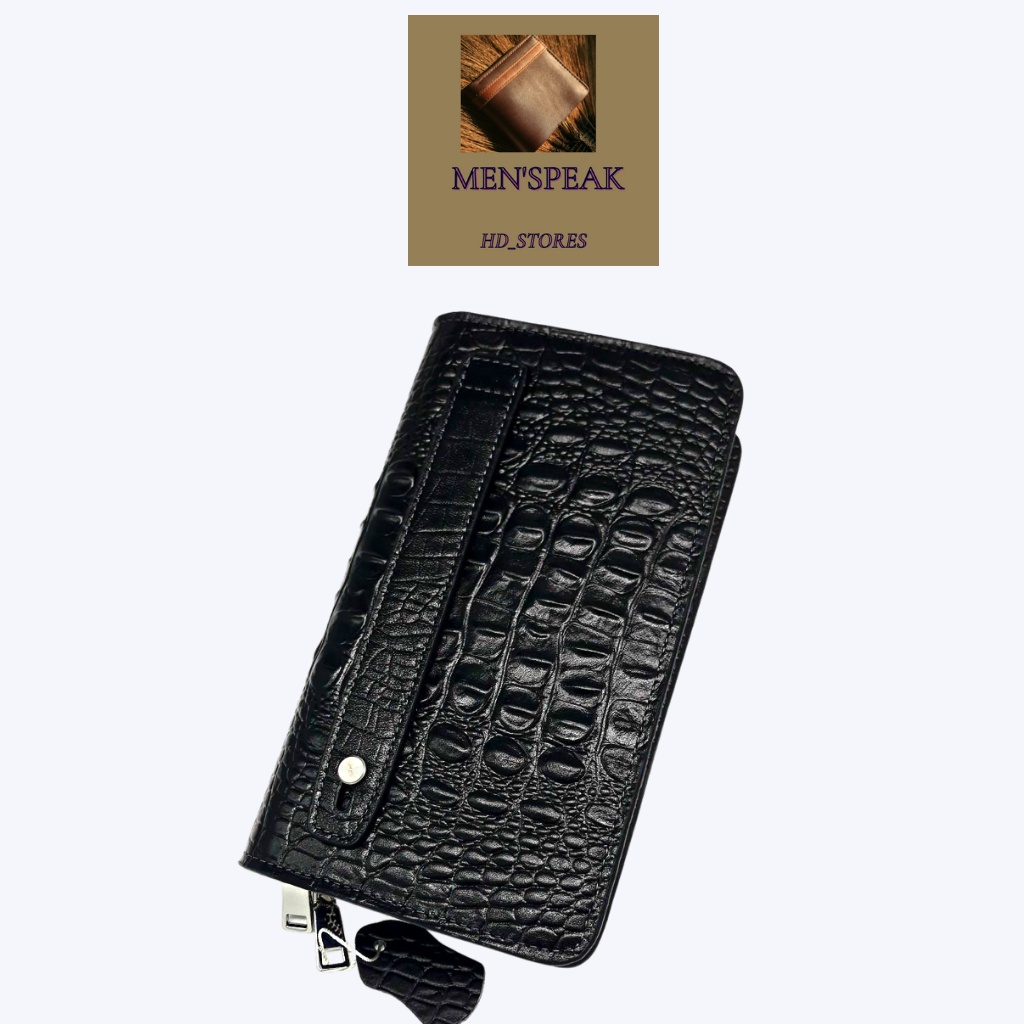 Ví da cá sấu nam, ví cầm tay  da cá sấu 1 khóa.