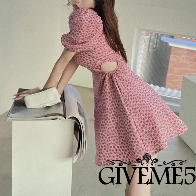 Đầm chữ A ngắn tay cổ vuông in hình thời trang sành điệu cho nữ