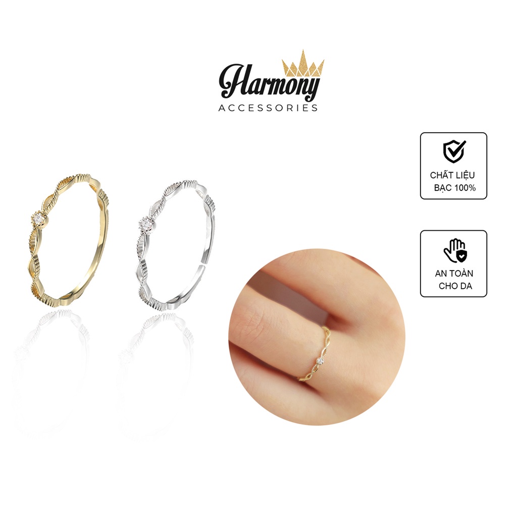 Nhẫn nữ bạc 925 cao cấp mạ vàng thiết kế mảnh đính đá Alice 2 | TRANG SỨC BẠC HARMONY N53