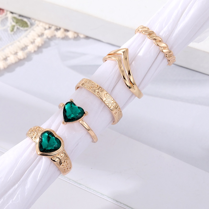 Set 5 Nhẫn Đính Đá Phong Cách Retro