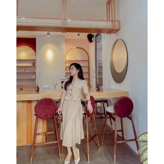 ( Ảnh thật ) S0617 Set áo peplum túi ngực và chân váy dài