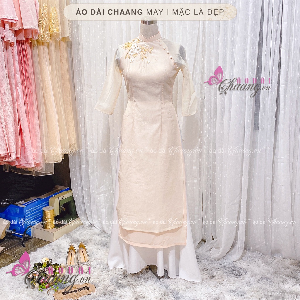 Áo dài lửng 4 tà vải von xốp mềm kiểu mẫu Đông Nhi kèm quần