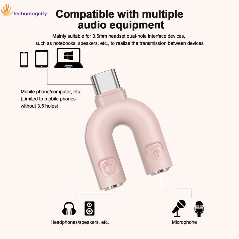 Đầu nối cổng Type-C chia 2 cổng âm thanh dùng cắm dây tai nghe mic thu âm cho điện thoại HUAWEI XIAOMI