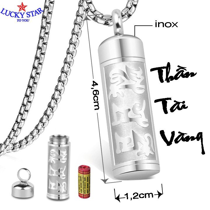 Mặt dây chuyền thần tài vàng trụ rỗng chứa kinh, xá lợi (không kèm dây)