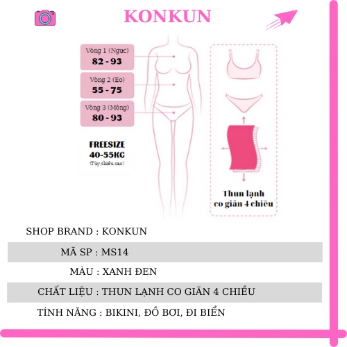 Bikini đồ bơi đi biển 2 mảnh áo ống xanh đen KONKUN MS14