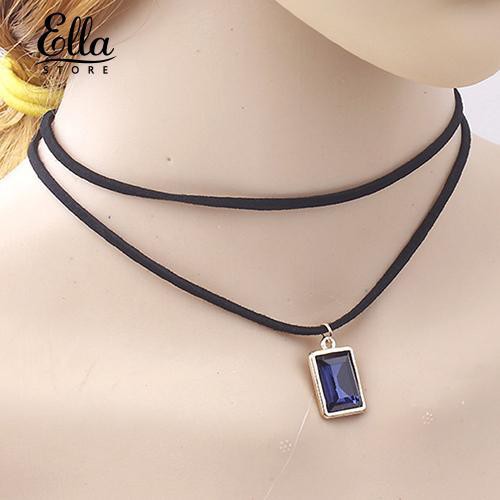 Dây chuyền đeo cổ kiểu choker 2 lớp mặt kim cương giả hình vuông cổ điển thời trang dành cho nữ