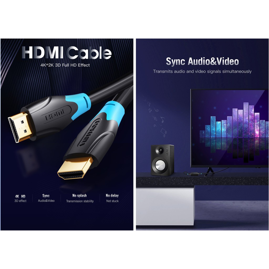 Cáp 2 đầu HDMI Vention AACBF (Dây tròn)