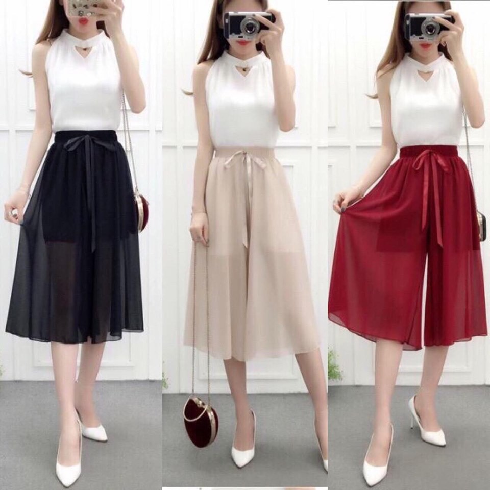 SÉT ÁO THUN KIM TUYẾN KHÔNG TAY VÀ QUẦN VOAN THẮT NƠ EO THỜI TRANG THIẾT KẾ VESTA KT02 | BigBuy360 - bigbuy360.vn