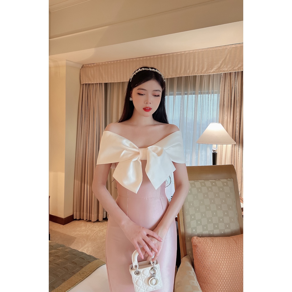 Váy Trễ Vai Tiểu Thư Dáng Dài Đầm Thiết Kế Chất Tapta Ôm Eo Tôn Dáng Sang Chảnh_Lerin V186