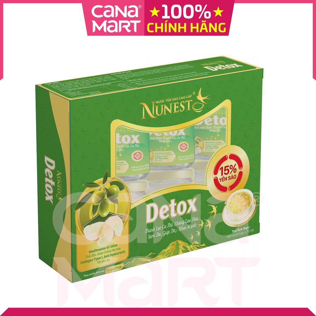 Hộp 6 lọ nước yến Nunest DETOX thanh lọc cơ thể (70ml)