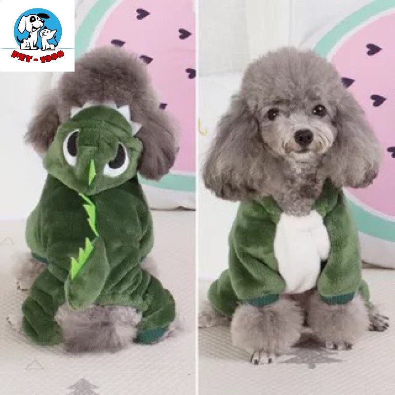 Bộ Áo Khủng Long Bốn Chân Hình Khủng Long Xanh, Vải Bông Mềm Mịn Cho Chó Mèo
