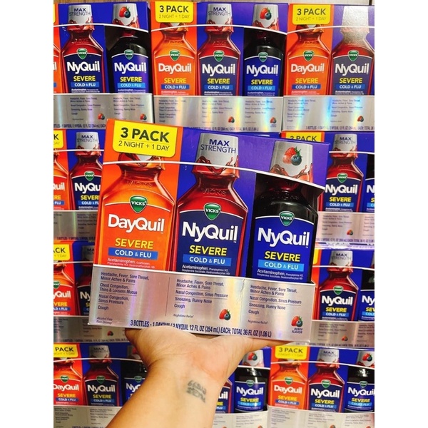Set Siro ho ca,m sot Vicks Severe DayQuil and NyQuil Cough, Cold & Flu Relief 36 oz Liquid