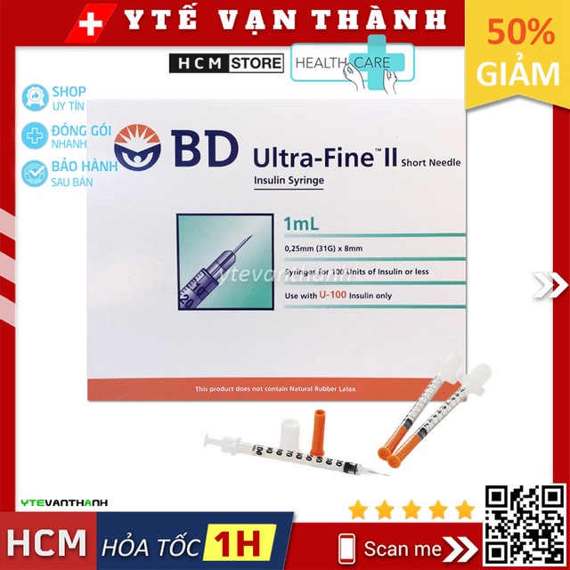 ✅ Bơm Tiêm Insulin, Kim Chích Tiểu Đường BD Ultra Fine II (U-100 Isulin only) -VT0349
