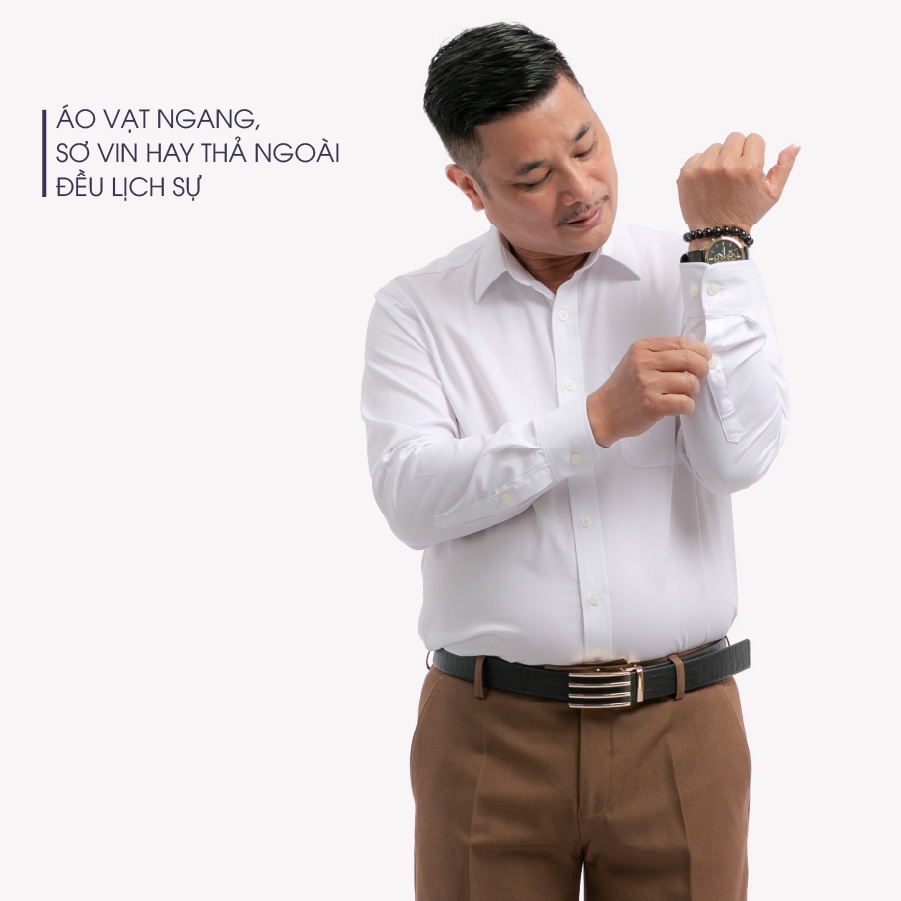 Áo Sơ Mi Nam Dài Tay Trung Niên ANCHI Màu Trắng Trơn Vải Sợi Tre Cao Cấp