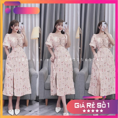 váy đầm hoa (HÌNH THẬT SHOP CHỤP)  đan dây ngực có cúp ngực dáng dài xẻ tà siêu vintage💘3006229