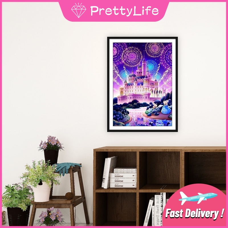 Bộ Tranh Đính Đá Diy Hình Lâu Đài / Vuông Phản Quang Kích Thước 30x40cm