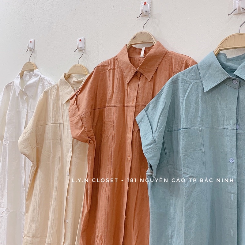Váy sơ mi đũi thô 560 dáng xuông 2 túi ngực giả 4 màu / Đầm sơ mi dáng rộng Nhung Nhớ A1051N | BigBuy360 - bigbuy360.vn
