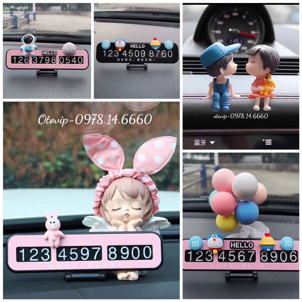 Bảng ghi sđt số điện thoại đỗ xe ô tô thỏ hồng dễ thương, decor trang taplo oto