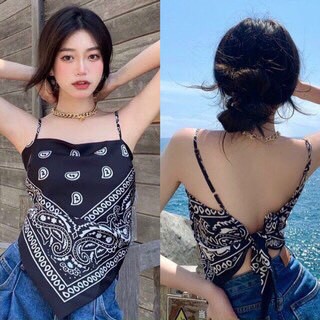 Áo Croptop Nữ Hai Dây Thổ Cẩm 1 Lớp - Rere.Store [FREESHIP] - Thun 2s thắt nơ lưng dáng ôm body kiểu dáng trendy Ulzzang