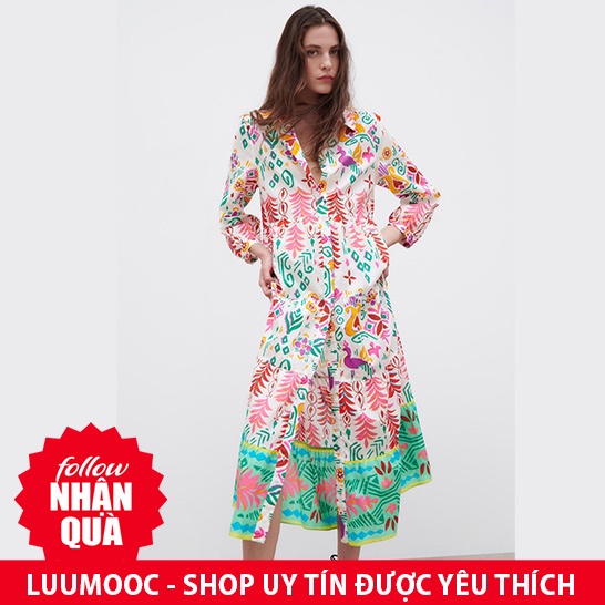 Đầm Zara họa tiết hoa sắc màu tươi sáng DH10BBG55N9
