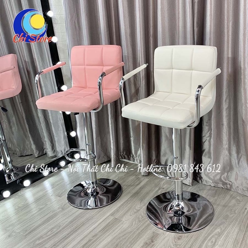 Ghế Trang Điểm, Ghế Ngồi Quầy Lễ Tân Tay Vịn Mặt Da Nhung Điều Chỉnh Độ Cao 60-80cm Và Xoay 360 Độ