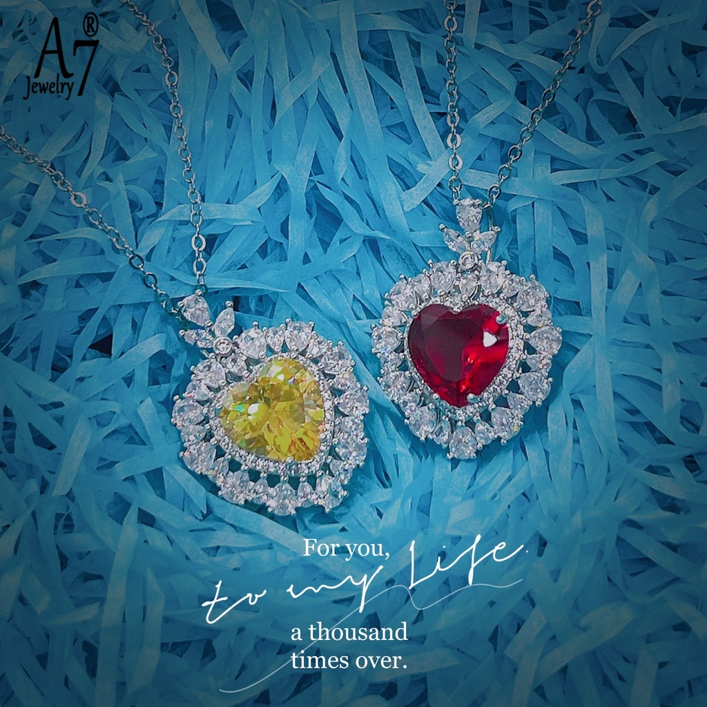 Vòng cổ Mặt Trái Tim Đính Đá A7 Nhiều Màu Sắc