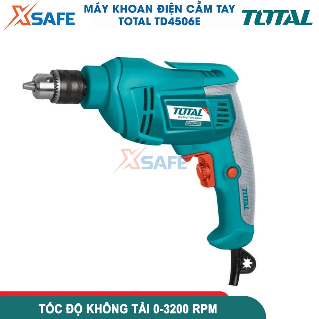Máy khoan cầm tay TOTAL TD4506E công suất 450W, tốc độ 3200rpm, đầu khoan 6.5mm, khả năng khoan sắt 6mm, khoan gỗ 20mm