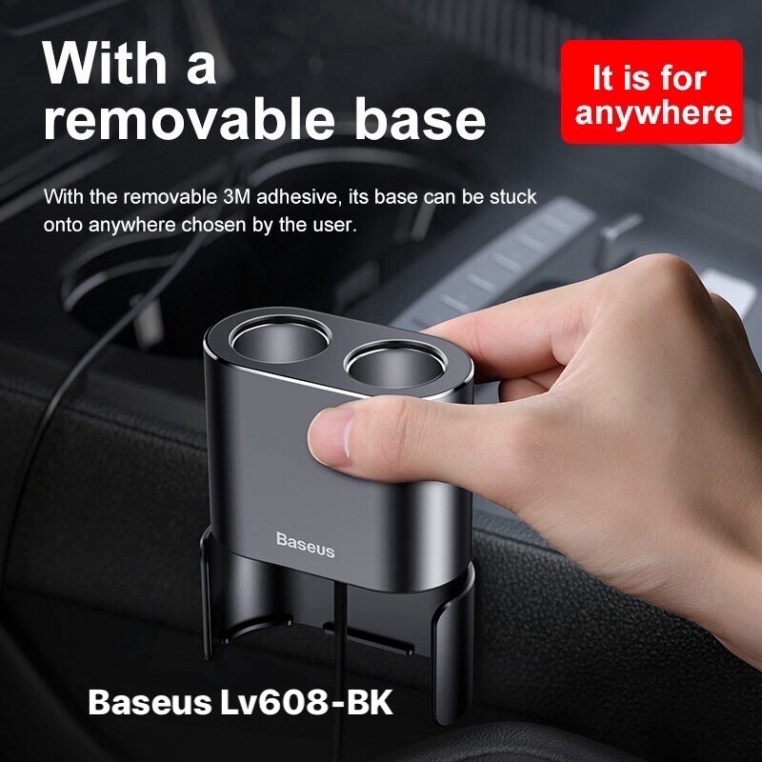 Tẩu xạc ô tô đa năng 2 đầu có dây kéo Baseus LV608-BK