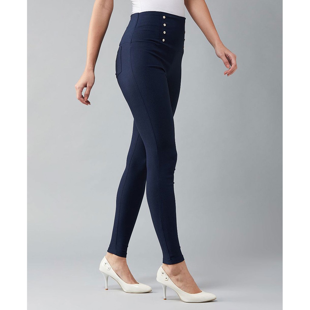 Quần Legging Nữ Bosimaz MS273 dài túi sau màu xanh navy có 8 khuy phía trước, thun co giãn 4 chiều, vải đẹp dày.