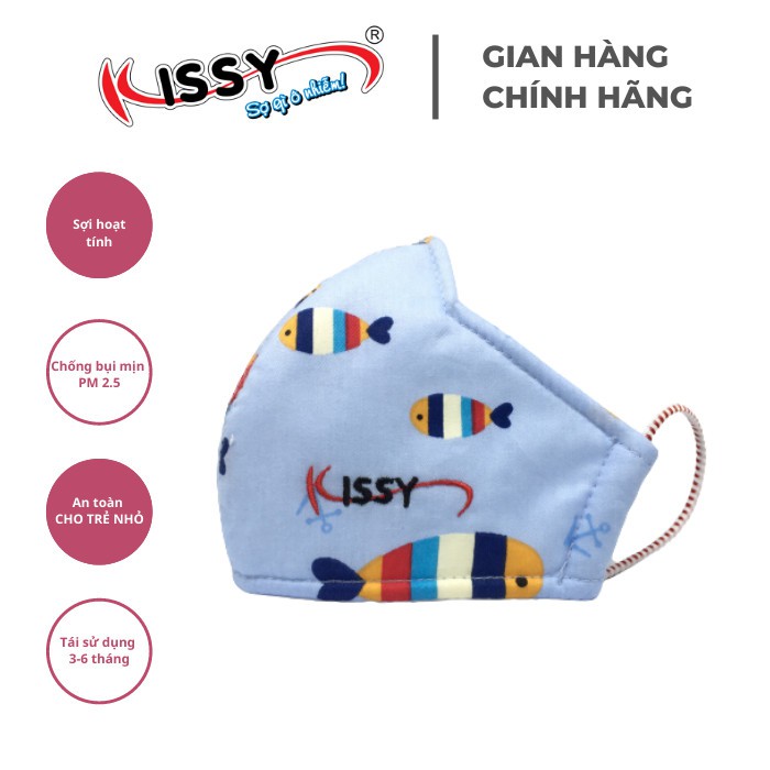 Khẩu trang cao cấp Kissy 100% chính hãng - Cá xanh đáng yêu - Khẩu trang cho bé từ 4 - 10 tuổi size S