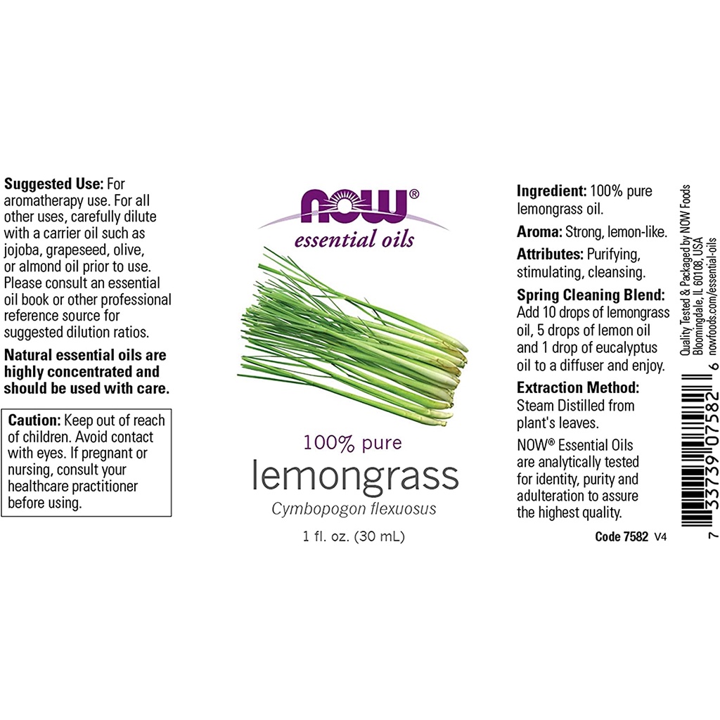 Bill US - Tinh Dầu Xả NOW Essential Oils - Lemongrass Oil 30ML