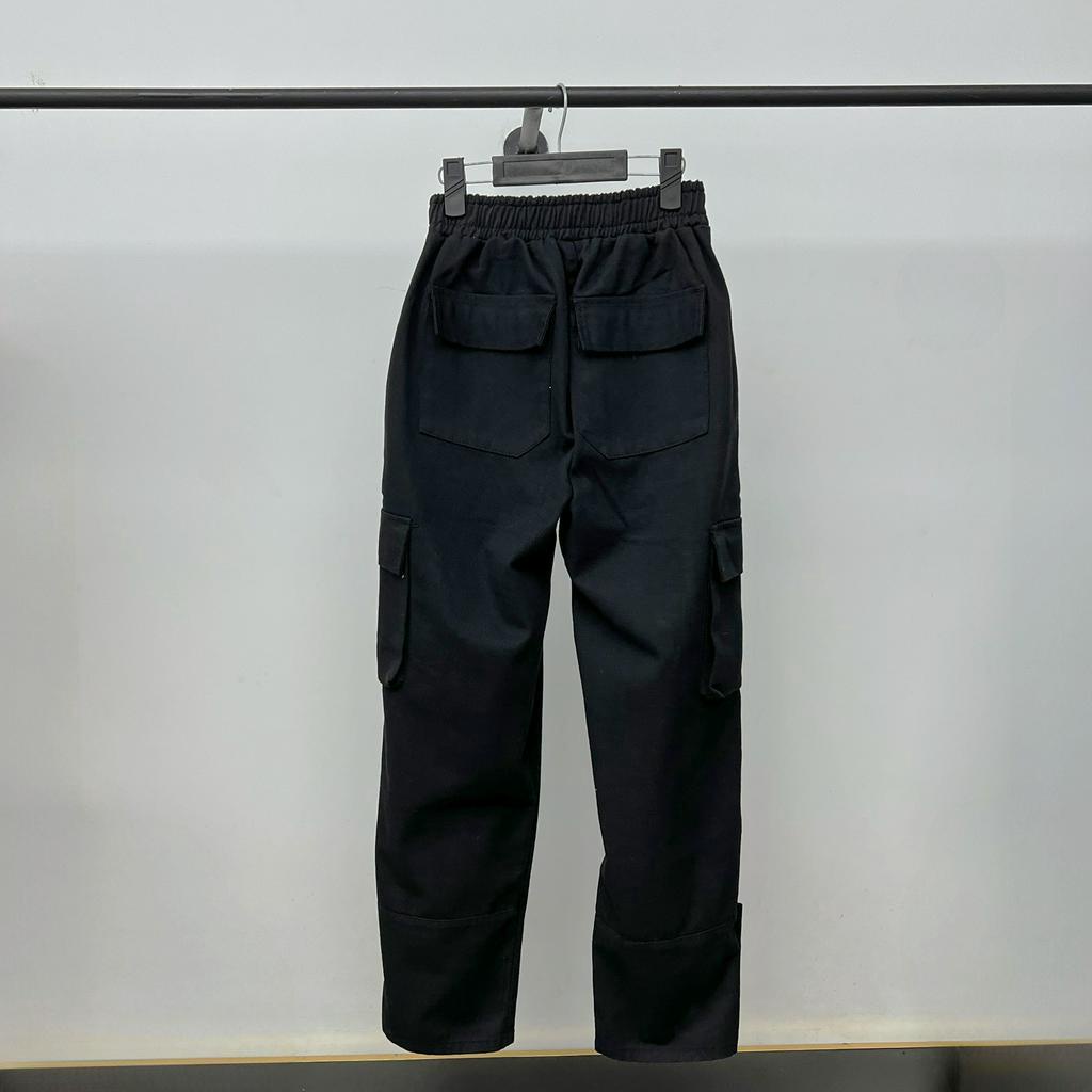 Cargo pants kaki nút bấm lưng thun ống rộng unisex , quần ống rộng túi hộp cạp thấp nam nữ phong cách y2k - gin store