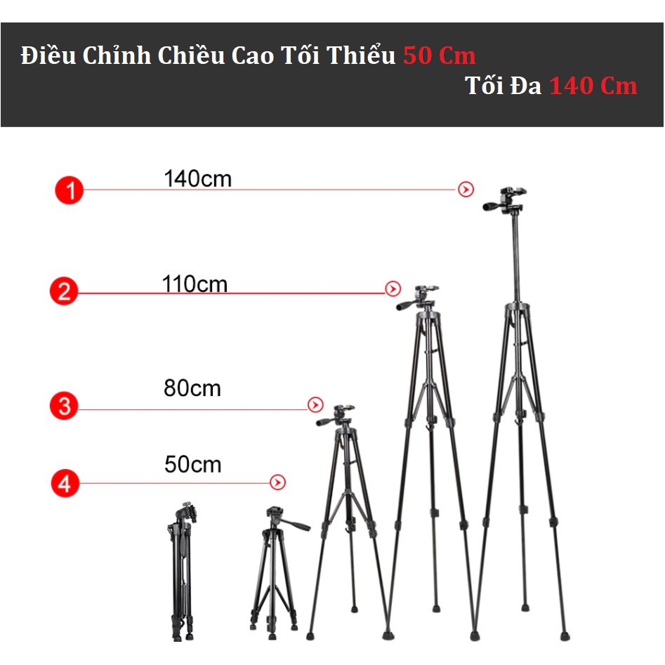 Giá Đỡ 3 Chân, Tặng Remote - Dùng Cho Máy Ảnh Và Điện Thoại - Tripod 3301 - Giá Đỡ Chụp Ảnh - Quay Video - Tiktok