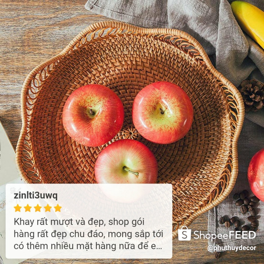 Khay mây, giỏ mây viền sóng lượn, đĩa mây decor, đựng hoa quả, bánh kẹo