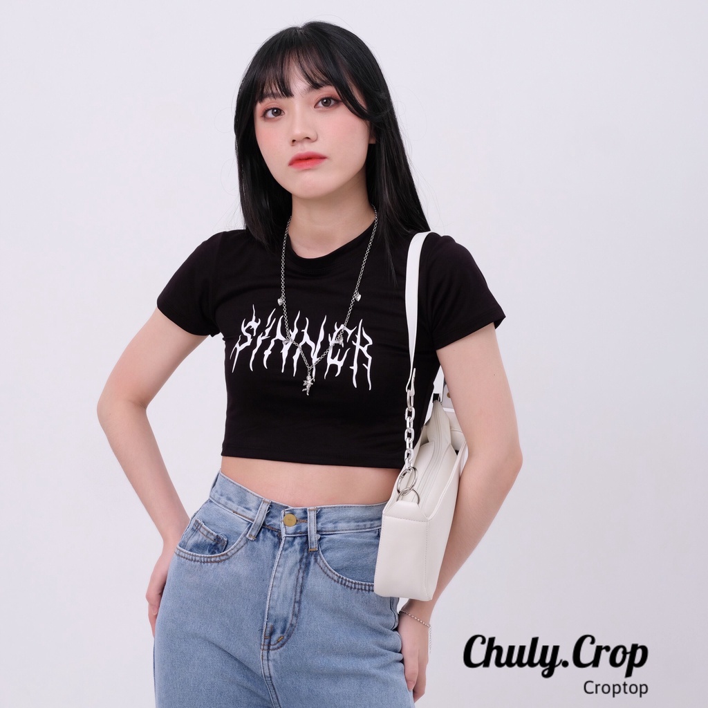 [Mã FAMARAL1 giảm 10K đơn 50K] Áo thun croptop nữ in hình, kiểu croptop ôm kinh điển khoe eo.