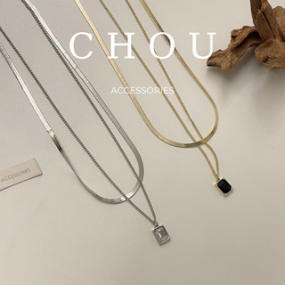 Dây chuyền 2 lớp mặt vuông đính đá | chou accessories || chou accessories |