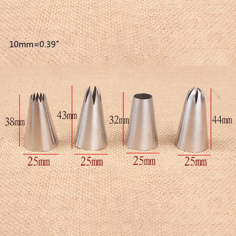 Set 4 Đuôi Bắt Bông Kem Trang Trí Bánh Bằng Thép Không Gỉ