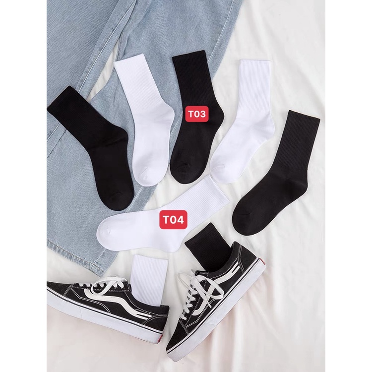 Tất cao cổ nữ hàn quốc đẹp cao cấp cute màu trắng đen SHOESCARE T3