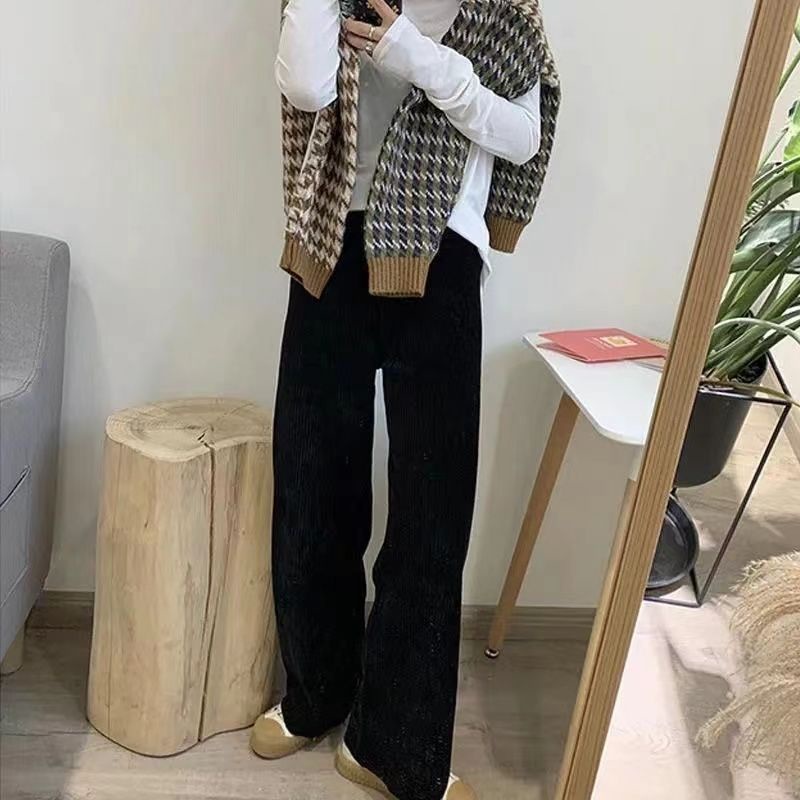 Quần ống rộng Vải Nhung Kẻ Thời Trang Cho Nữ Size S-2XL