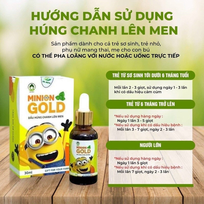 Dầu Húng Chanh Minion Gold 30ml - Dầu Húng Chanh giúp tiêu đờm, giảm ho, sổ mũi, tăng đề kháng có quà tặngAcute Baby
