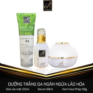 Combo 3 món Sữa rửa mặt trà xanh 120ml + Serum 50ml + Kem face pháp 50g - GIúp dưỡng da trắng mịn tự nhiên