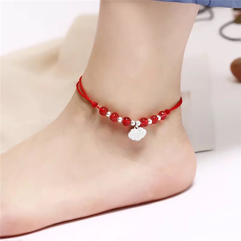 Lắc Chân Dây Đỏ Đính Chuông Đơn Giản Thời Trang Hàn Quốc